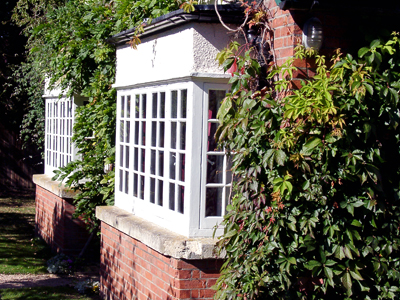 Windows of C. S. Lewis's study at the Kilns. Photo by Ferrell Jenkins. BiblicalStudies.info