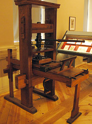 Luther Museum, Wittenberg, Germany, printing press. Photo by Ferrell Jenkins, BiblicalStudies.info.