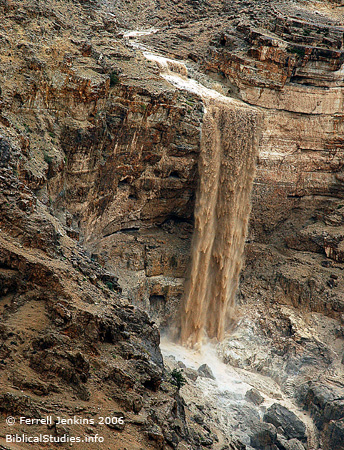 Waterfall in the wilderness of Judea after a torrential rain in Jerusalem (April 2, 2006). Photo by Ferrell Jenkins. BiblicalStudies.info.